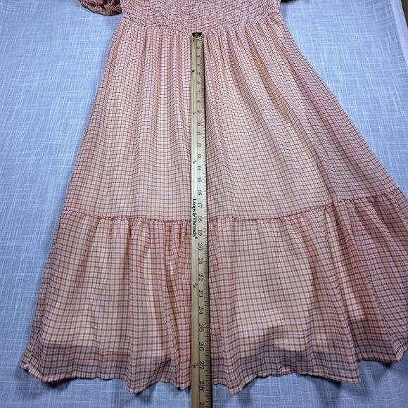 Lauren Conrad Cooper Plaid Puff Sleeve Square Neck Smocked Peasant Dress Sz L - Picture 9 of 9